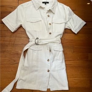 White denim belt dress